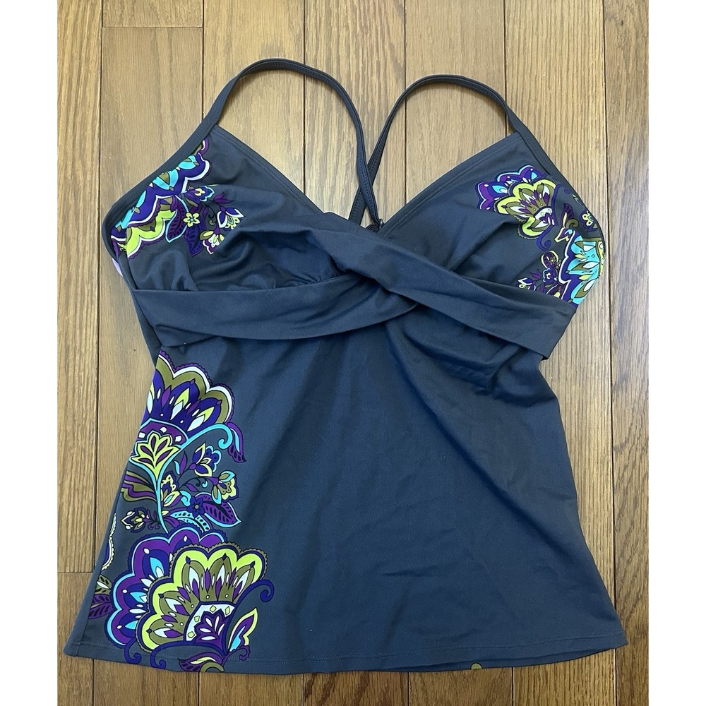 Athleta BRTZ Tankini Top 36D/DD Floral Navy Twist Front Underwire Swim‎ NWT